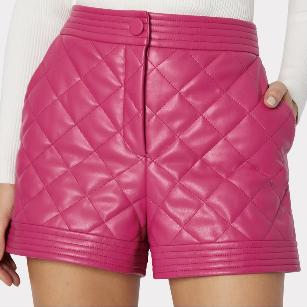 Milly Heather Quilted Vegan Leather Shorts in Very Berry